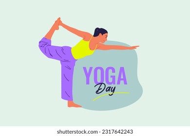 Yoga Day text with a woman practicing a yoga pose vector illustration for social media post layout