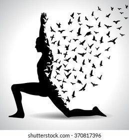 yoga day/yoga infographic with birds flying design, templates for spa center or yoga studio - vector eps10
