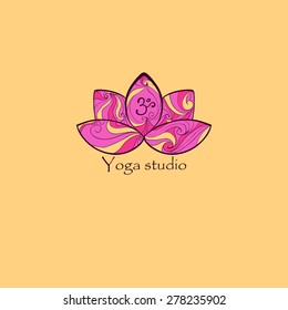 Yoga design  logotype with lotus and Om sign. Vector illustration. Logo.