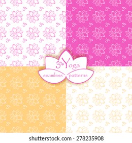 Yoga design seamless pattern with lotus and Om sign. Vector illustration.