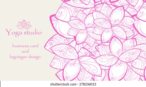 Yoga design. Vector illustration. Business card with lotus and Om sign.