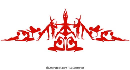 Yoga detailed colorful fitness concept. Gymnastics. Aerobics. Vector illustration - Vector graphics
