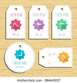 Yoga discount gift tags. Ready to use. Flat design. Vector illustration