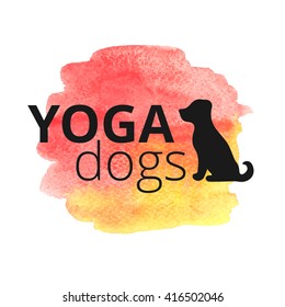 Yoga dogs on watercolor spot. Logo. 