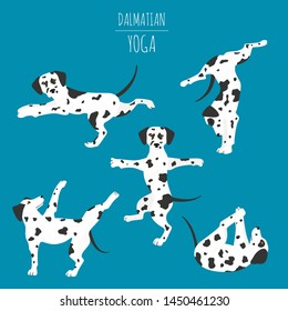 Yoga dogs poses and exercises. Dalmatian clipart. Vector illustration