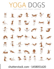 Yoga dogs poses and exercises doing clipart. Funny cartoon poster seamless pattern design. Vector illustration