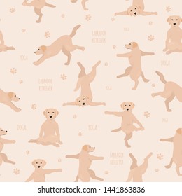 Yoga dogs poses and exercises. Labrador retriever seamless pattern. Vector illustration