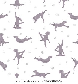 Yoga dogs poses and exercises seamless pattern design. Weimaraner clipart. Vector illustration