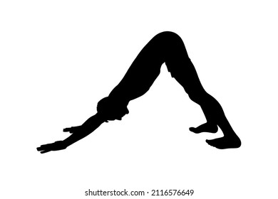 Yoga Downward Facing Dog Pose or Svanasana. Man silhouette practicing yoga. Vector illustration isolated on white background