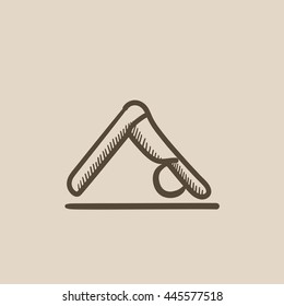 El yoga orientado hacia abajo representa un icono de dibujo vectorial aislado en el fondo. Dibujo mano yoga hacia abajo frente al icono de la pose del perro. El perro de yoga orientado hacia abajo representa un icono de boceto para infografía, sitio web o aplicación.