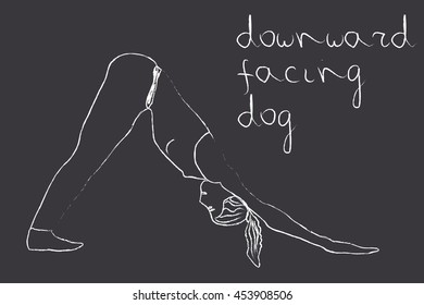 Yoga downward facing dog pose in chalk on blackboard