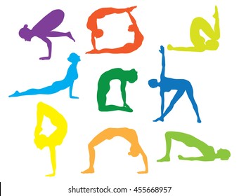 Yoga dynamic poses icon set