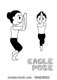 Yoga Eagle Pose Cartoon Vector Illustration Monochrome