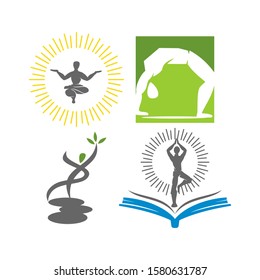 Yoga Education logo design emblem meditation illustration set