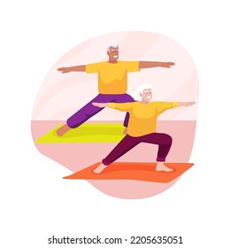 Yoga for elderly people isolated cartoon vector illustration. Senior people doing yoga together, practicing meditation, gentle fitness, healthy lifestyle, physical activity vector cartoon.