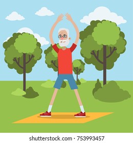 Yoga for elderly. Senior man doing yoga at park.