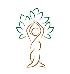 Yoga Emblem With Abstract Tree Pose Isolated On White Background