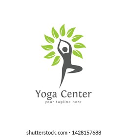 Yoga emblem with abstract tree pose isolated on white background