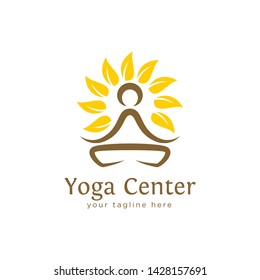 Yoga emblem with abstract tree pose isolated on white background