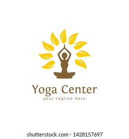 Yoga emblem with abstract tree pose isolated on white background