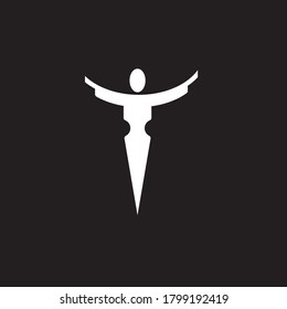 Emblema de yoga con árbol abstracto que se aísla sobre fondo negro.