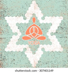 Yoga emblem in the six-pointed star in the retro style