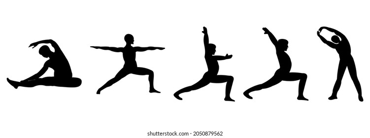 Juego de iconos de posiciones de ejercicio de yoga, ilustraciones de símbolos vectoriales