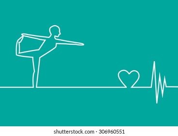 yoga exercise with EKG heart on green background,vector design