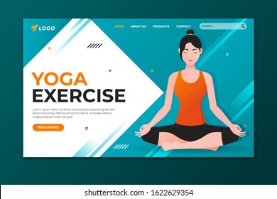 Yoga exercise landing page. Woman doing lotus pose. Web page design for website and mobile website