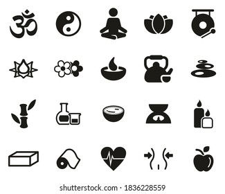 Yoga Exercise & Yoga Lifestyle Icons Black & White Set Big