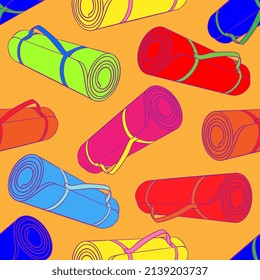 Yoga and exercise mat. Sport. Stretching. Gym. Equipment. Fitness routine. Active lifestyle. Digital illustration. Endless repeatable pattern. Seamless. High resolution. Vector EPS10 and IPG