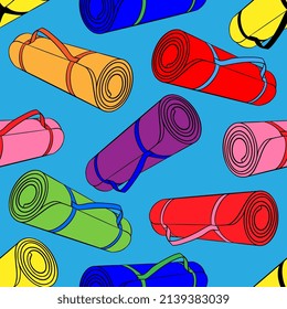 Yoga and exercise mat. Sport. Stretching. Gym. Equipment. Fitness routine. Active lifestyle. Digital illustration. Endless repeatable pattern. Seamless. High resolution. Vector EPS10 and IPG