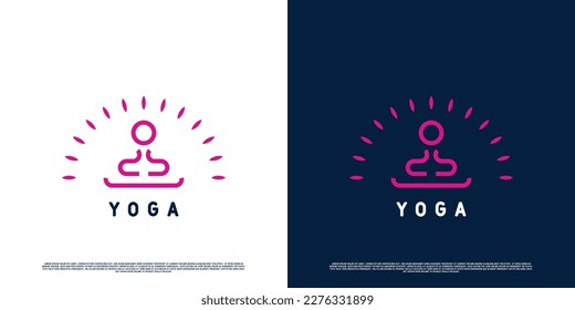 Yoga exercise modern logo design illustration. Silhouette of yoga person, health exercise therapy for women. Minimalist line art design.