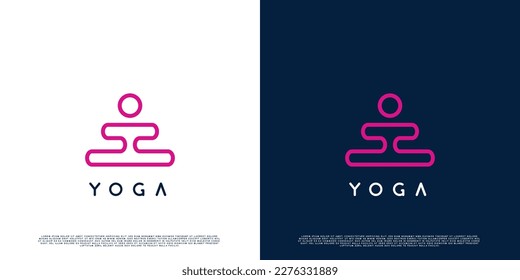 Design-Illustration des Yoga-Übungslogos. Silhouette von Yoga Person, Gesundheitstherapie für Frauen. Minimalistisches Line Art Design.