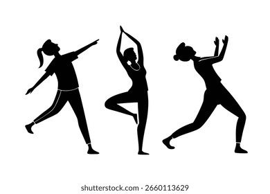 Yoga Exercício Pose Ícones - Silhuetas Pretas para Design de Vetor