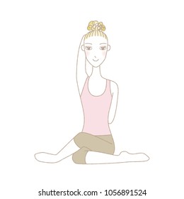 Yoga exercise, yoga pose, woman in Cow Face Pose 