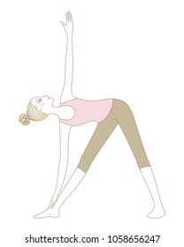 Yoga exercise, yoga pose, woman in Extended Triangle Pose