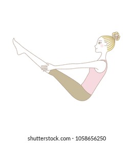 Yoga exercise, yoga pose, woman in Full boat Pose