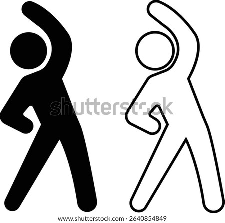 Yoga and exercise poses icons set flat, line styles. Commonly practiced exercise and movement in personal fitness routine. Meditate relax pictogram. Calm aura galaxy serenity and health body vectors.