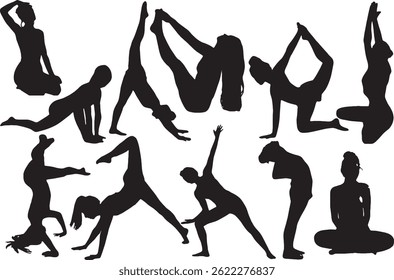 Yoga Exercício Poses Silhueta Vetor Ilustração Stock Vetor