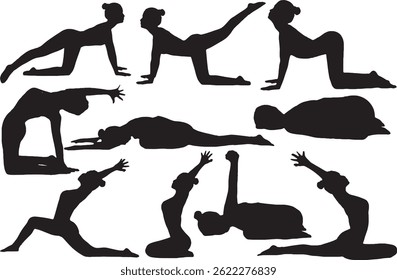 Yoga Exercise Poses Silhouette Vector Illustration Stock Vector