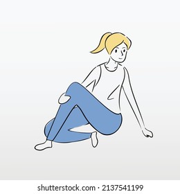 Yoga exercise practicing for beginners at home,stretching poses for workout,healthy lifestyle,Outline vector illustration.