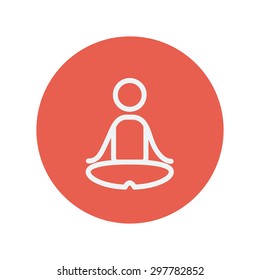 Yoga exercise thin line icon for web and mobile minimalistic flat design. Vector white icon inside the red circle.