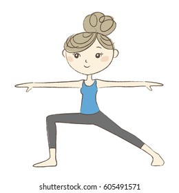 Yoga exercise, a woman in warrior pose