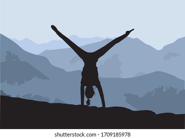 
Yoga exercises, silhouette of a girl practicing