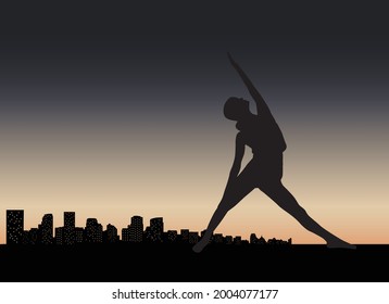 Yoga exercises, silhouette of a girl practicing