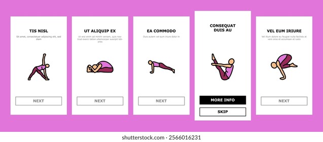 yoga exercises sport health onboarding mobile vector workout healthy, fit woman, female balance, body people, home, pose gym, girl active yoga exercises sport health illustrations