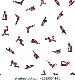 yoga exercises sport health vector seamless pattern thin line illustration