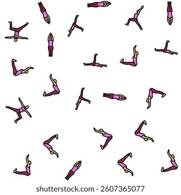 yoga exercises sport health vector seamless pattern thin line illustration