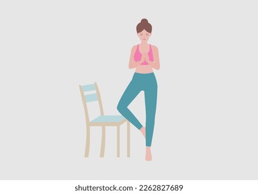 Yoga Exercises that can be done at home using a sturdy chair.
opening the hips and stretching the inner thigh and groin muscles. with Tree Pose Chair Yoga.